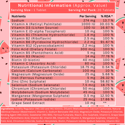 Multivitamin Effervescent- Immune Support | Watermelon Flavour | 20 Tablets