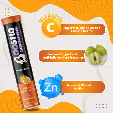 Vitamin C & Zinc Effervescent - Immune Support | Orange Flavour | 20 Tablets