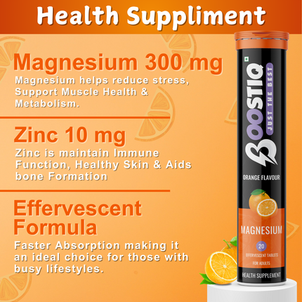 Magnesium Effervescent - Bone and Muscle Health | Orange Flavour | 20 Tablets
