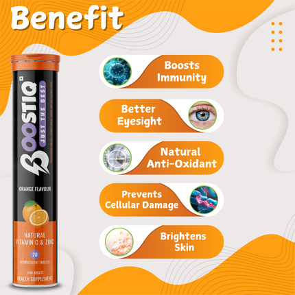 Vitamin C & Zinc Effervescent - Immune Support | Orange Flavour | 20 Tablets