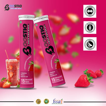 Glutathione Vitamin C Effervescent - Skin Glow | Strawberry Flavour | 15 Tablets