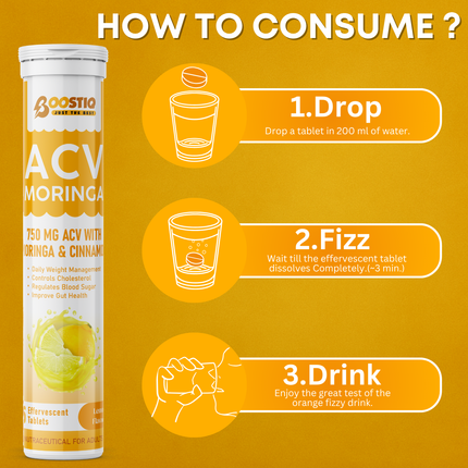 ACV Moringa | Control Cravings | Apple Cider Vinegar | Lemon Flavour | 15 Tablets