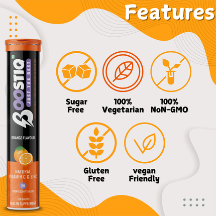 Vitamin C & Zinc Effervescent - Immune Support | Orange Flavour | 20 Tablets