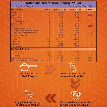 BCAA - Muscle Growth | Orange Flavour | 400gm