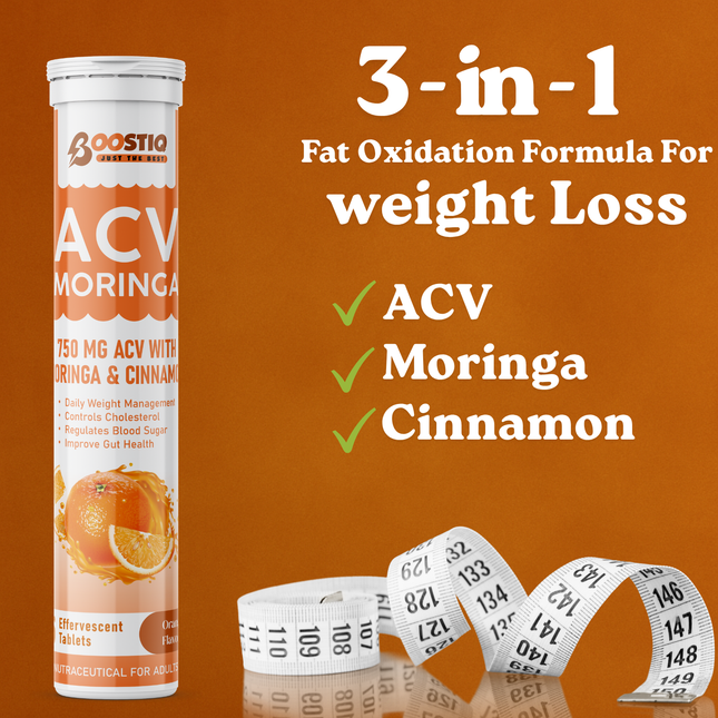 ACV Moringa | Control Cravings | Weight Management | Apple Cider Vinegar, Cinnamon| No Added Sugar - Orange | 15 Tablets