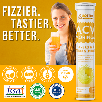 ACV Moringa | Control Cravings | Apple Cider Vinegar | Lemon Flavour | 15 Tablets